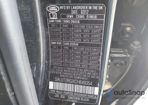 2012 Land Rover Range Rover Evoque Pure Plus from USA, damaged, VIN SALVT2BGXCH649354